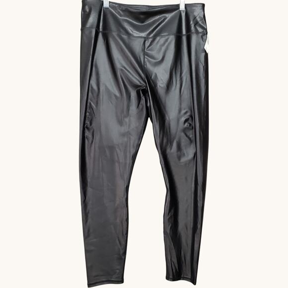 Maurices Pants Black Shiny Faux Leather Look XL Ankle Slim Straight Rocker NWT - Picture 3 of 11